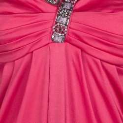 Blumarine Pink Knit Embellished Off Shoulder Maxi Dress M