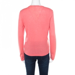 Blumarine Salmon Pink Cotton Silk Embellished Button Front Cardigan L