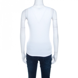 Blumarine White and Gold Embellished Stretch Cotton Sleeveless Top