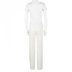 Pre Owned Boss By Hugo Boss Cream Wool Straight Fit Teganolina Trousers M