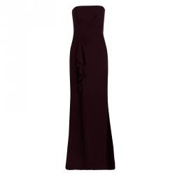 Pre Owned Boss By Hugo Boss Burgundy Draped Strapless Dilusia Maxi Dress S