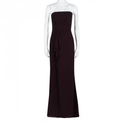 Pre Owned Boss By Hugo Boss Burgundy Draped Strapless Dilusia Maxi Dress S