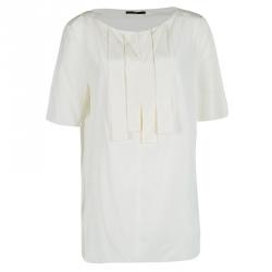 مملوكة مسبقًا Boss By Hugo Boss Off White Silk Panel Detail Isala Top L