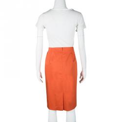 Pre Owned Boss By Hugo Boss Orange Cotton Vilica Pencil Skirt M