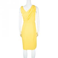 Pre Owned Boss By Hugo Boss Yellow Sleeveless Drapira Dress M