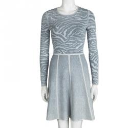 مملوكة مسبقًا Boss By Hugo Boss Grey Animal Pattern Knit Long Sleeve Flaiza Dress XS