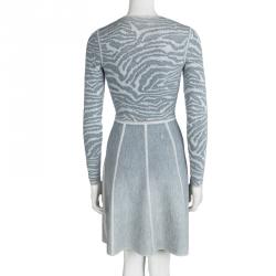 مملوكة مسبقًا Boss By Hugo Boss Grey Animal Pattern Knit Long Sleeve Flaiza Dress XS