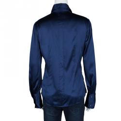 مملوكة مسبقًا قميص بوس باي هوغو بوس أزرار أمامية أكمام طويلة ساتان حرير كحلي M