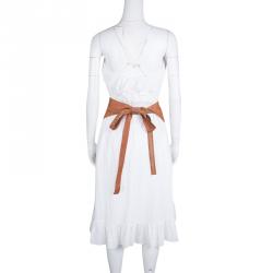 مملوكة مسبقًا Boss Orange By Hugo Boss White Cotton Ruffle Detail Belted Antara Dress S
