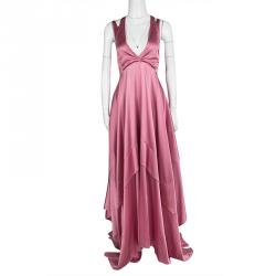 Pre Owned Boss By Hugo Boss Pink Silk Satin Asymmetric Sleeveless Maxi Dress M 