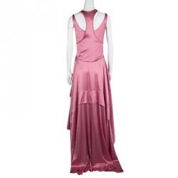 Pre Owned Boss By Hugo Boss Pink Silk Satin Asymmetric Sleeveless Maxi Dress M 