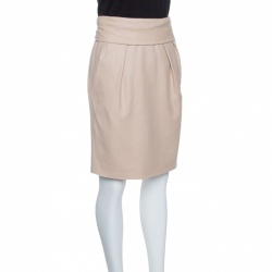 Pre Owned Boss Orange by Hugo Boss Beige Wool Waist Tie Detail Bang Bang Skirt S
