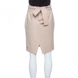 Pre Owned Boss Orange by Hugo Boss Beige Wool Waist Tie Detail Bang Bang Skirt S