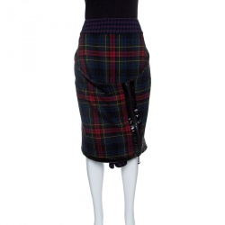 مملوكة مسبقًا Boss Orange by Hugo Boss Multicolor Tartan Plaid Draped Zip Detail Skirt M