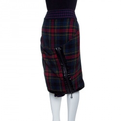 مملوكة مسبقًا Boss Orange by Hugo Boss Multicolor Tartan Plaid Draped Zip Detail Skirt M