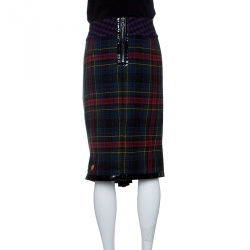 مملوكة مسبقًا Boss Orange by Hugo Boss Multicolor Tartan Plaid Draped Zip Detail Skirt M