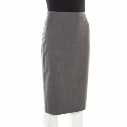 Pre Owned Boss By Hugo Boss Grey Stretch Wool Pencil Skirt M