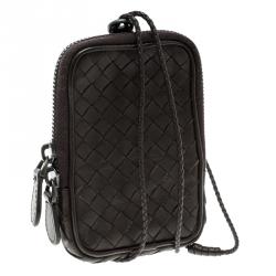 Pre Owned Bottega Veneta Dark Brown Intrecciato Leather High Tech Case Holder
