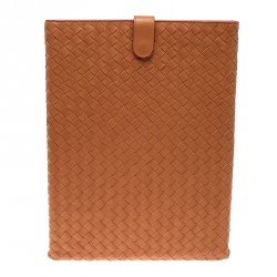 Pre Owned Bottega Veneta Orange Intrecciato Leather Ipad Case