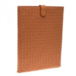 Pre Owned Bottega Veneta Orange Intrecciato Leather Ipad Case