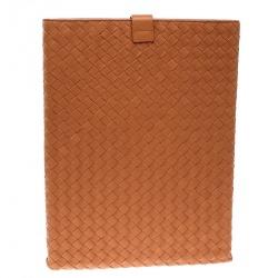 Pre Owned Bottega Veneta Orange Intrecciato Leather Ipad Case