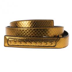 Pre Owned Bottega Veneta Gold Oro Bruciato Ayers Belt 95CM