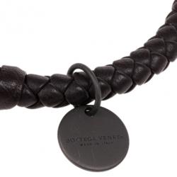Pre Owned Bottega Veneta Intrecciato Nappa Dark Brown Bracelet Size M