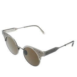 Pre Owned Bottega Veneta Grey/Brown BV0113S Round Sunglasses