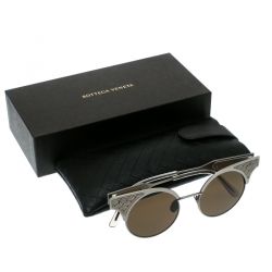 Pre Owned Bottega Veneta Grey/Brown BV0113S Round Sunglasses