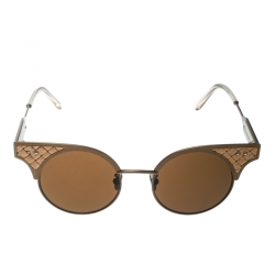 Pre Owned Bottega Veneta Bronze/Brown BV0113S Round Sunglasses 