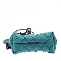 Bottega Veneta Green Intrecciato Leather Mini Cosmetic Key Ring Bag Charm