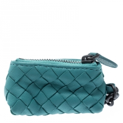 Bottega Veneta Green Intrecciato Leather Mini Cosmetic Key Ring Bag Charm