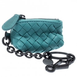 Bottega Veneta Green Intrecciato Leather Mini Cosmetic Key Ring Bag Charm