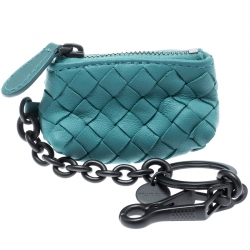 Bottega Veneta Green Intrecciato Leather Mini Cosmetic Key Ring Bag Charm