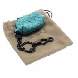 Bottega Veneta Green Intrecciato Leather Mini Cosmetic Key Ring Bag Charm