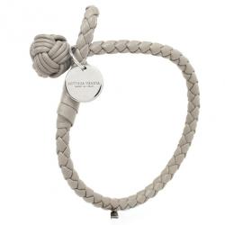 Pre Owned Bottega Veneta Beige Woven Intrecciato Leather Knot Bracelet 25 CM