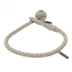 Pre Owned Bottega Veneta Beige Woven Intrecciato Leather Knot Bracelet 25 CM