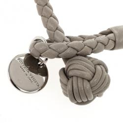 Pre Owned Bottega Veneta Beige Woven Intrecciato Leather Knot Bracelet 25 CM