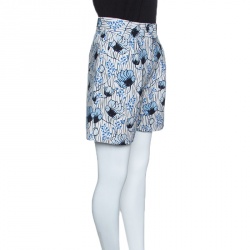 Pre Owned Bottega Veneta Off White and Blue Floral Printed High Waist Shorts S