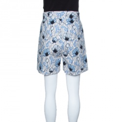 Pre Owned Bottega Veneta Off White and Blue Floral Printed High Waist Shorts S