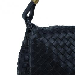 Pre Owned Bottega Veneta Black Nappa Mini Intrecciato Shoulder Bag