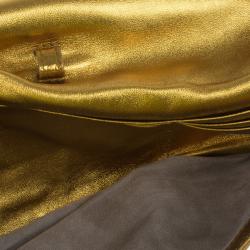 Pre Owned Bottega Veneta Gold Snakeskin Intrecciato Metal Trim Clutch