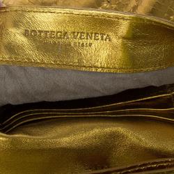Pre Owned Bottega Veneta Gold Snakeskin Intrecciato Metal Trim Clutch