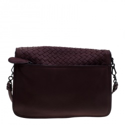 Pre Owned Bottega Veneta Burgundy Intrecciato Leather Drawstring Flap Shoulder Bag