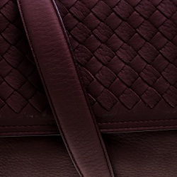 Pre Owned Bottega Veneta Burgundy Intrecciato Leather Drawstring Flap Shoulder Bag