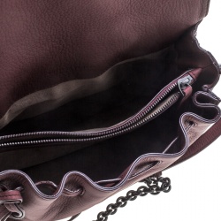 Pre Owned Bottega Veneta Burgundy Intrecciato Leather Drawstring Flap Shoulder Bag