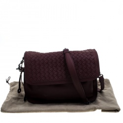 Pre Owned Bottega Veneta Burgundy Intrecciato Leather Drawstring Flap Shoulder Bag