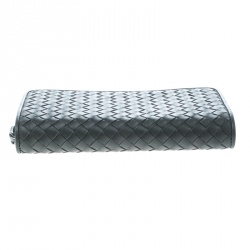 Pre Owned Bottega Veneta Grey Intrecciato Leather Zip Around Wallet