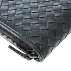 Pre Owned Bottega Veneta Grey Intrecciato Leather Zip Around Wallet