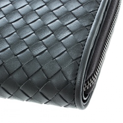 Pre Owned Bottega Veneta Grey Intrecciato Leather Zip Around Wallet